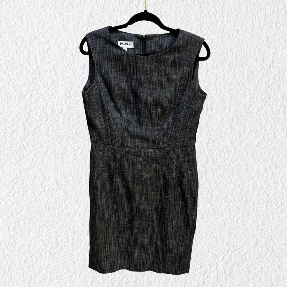 KASPER Womens Sleeveless Sheath Dress Size 8 l/10 Black Gray Denim Career